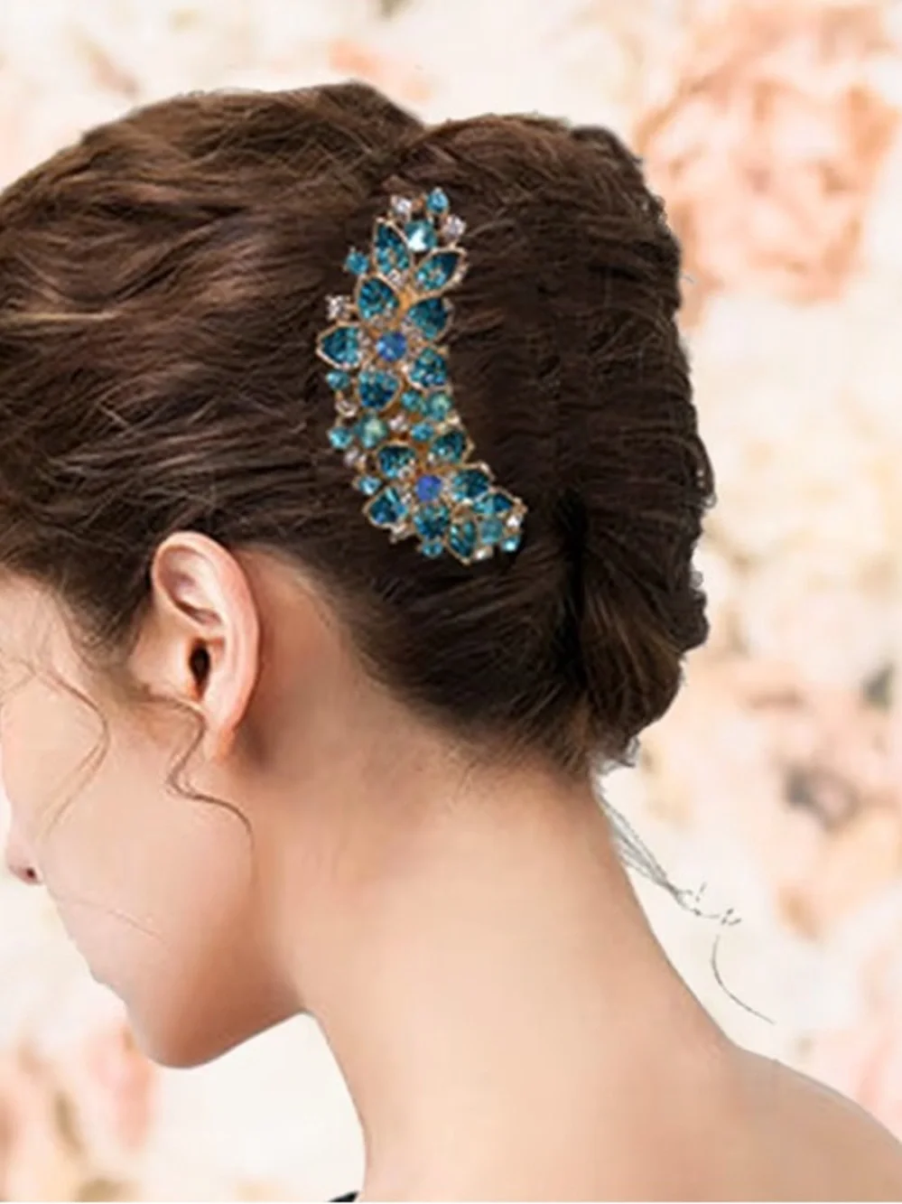 NEVER USED Anthropologie Gold Hair Comb with Turquoise and Blue Crystal Flowers
